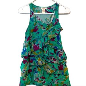 Sundance Silk Blend Racerback Abstract Ruffled Tiered Tank Size 4